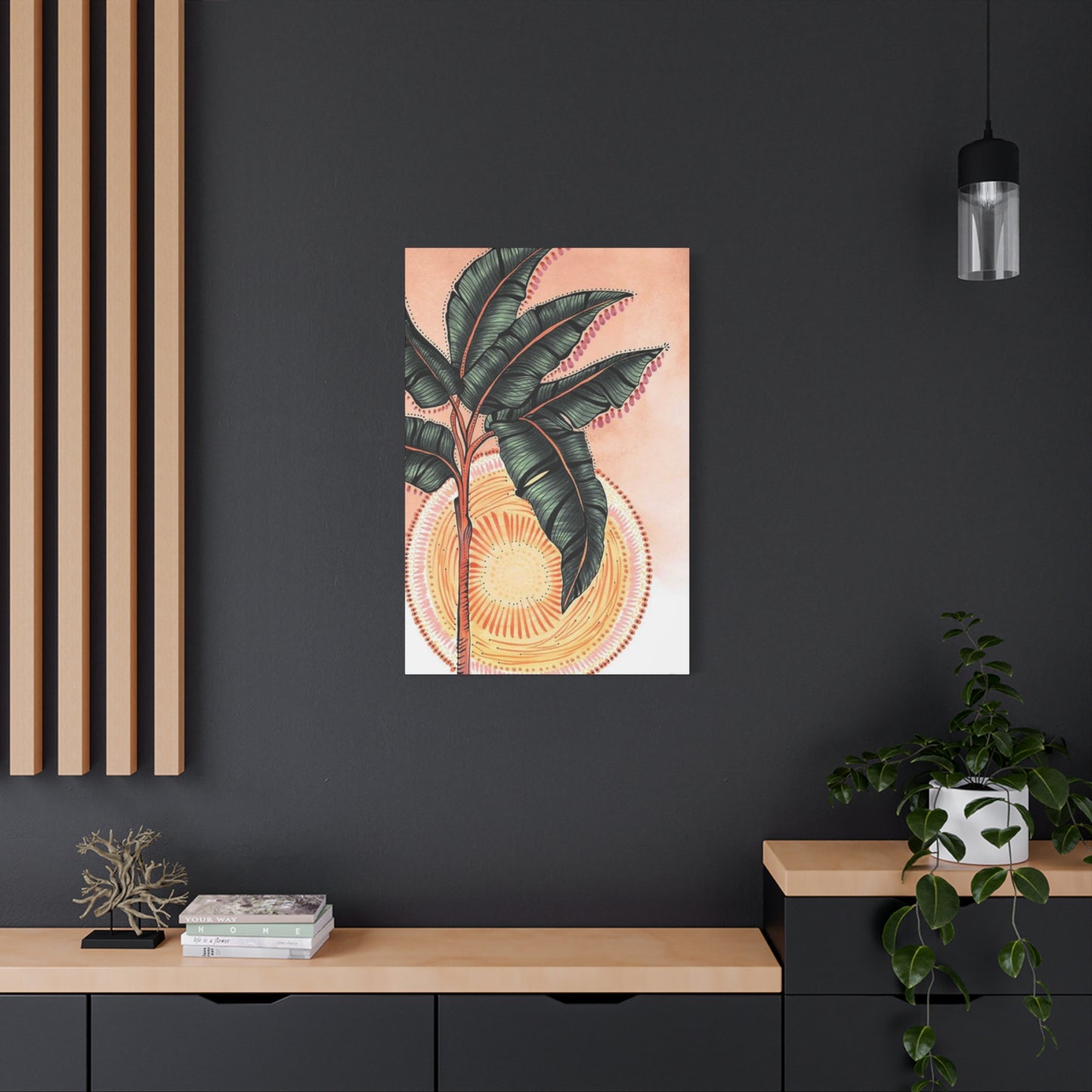 Sunset & Palm Tree Drawing Wall Art & Canvas Prints