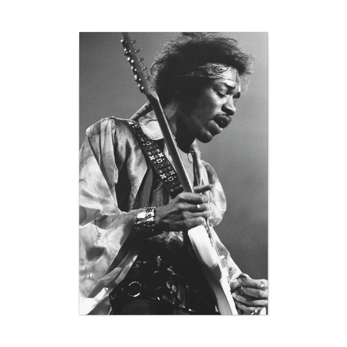 Greyscale Jimi Hendrix Playing Guitar Wall Art & Canvas Prints