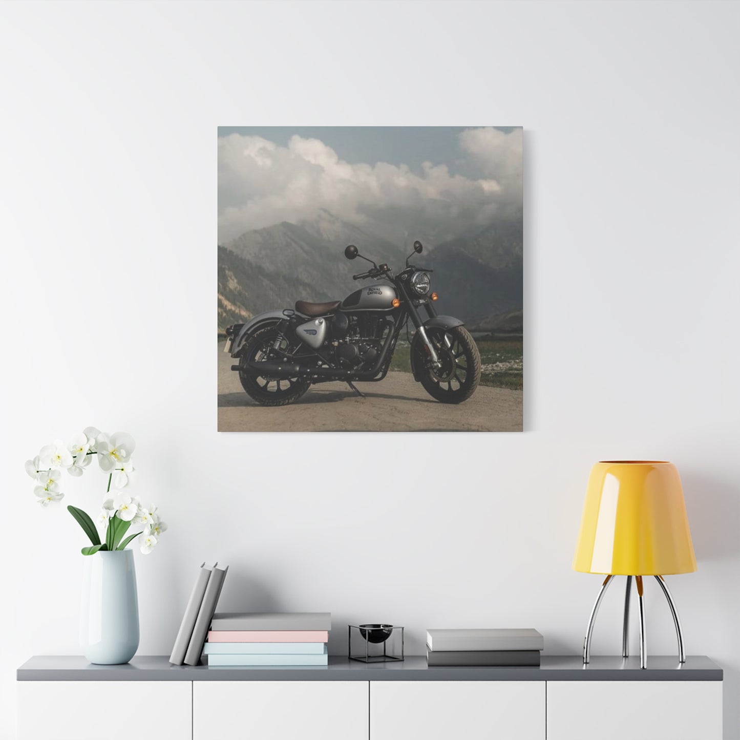 Gray Metal Classic Royal Enfield Motorcycle Wall Art & Canvas Prints