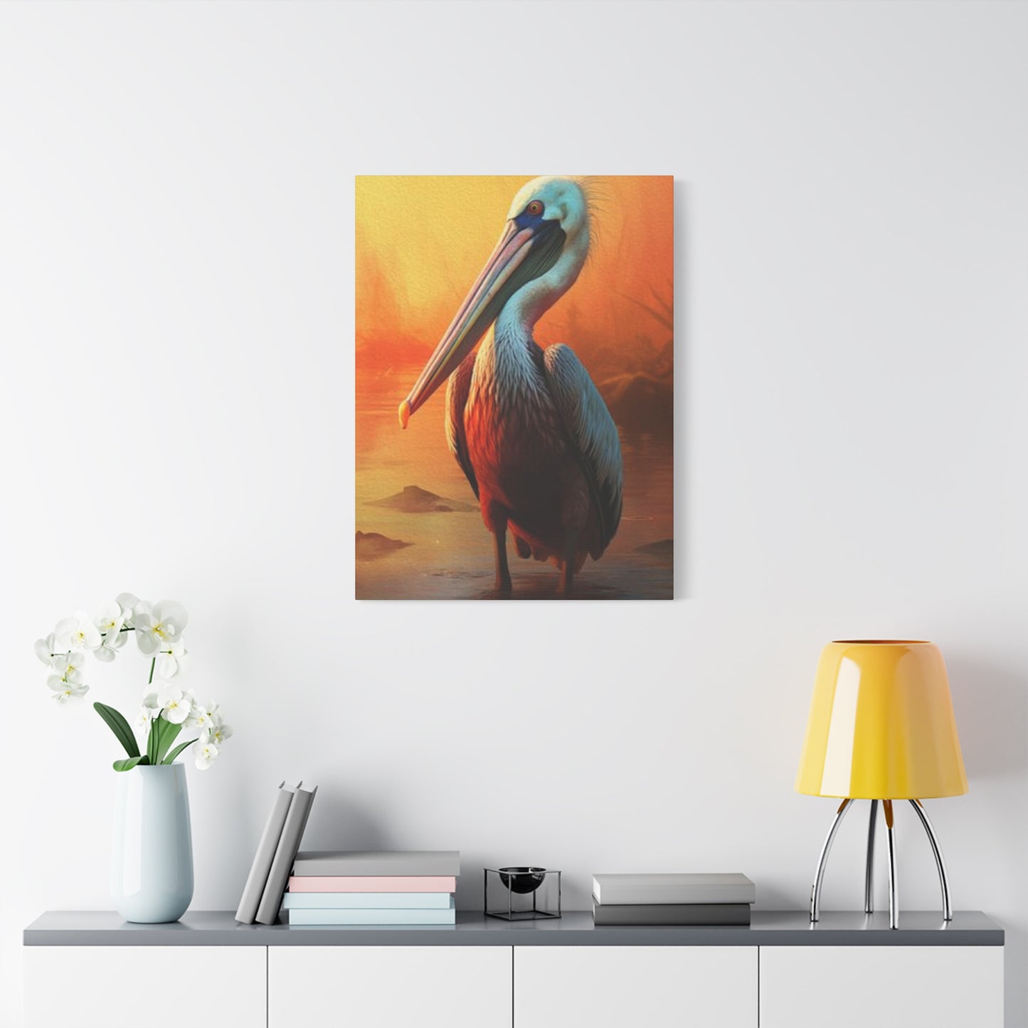 Pelican In Pond Wall Art & Canvas Prints