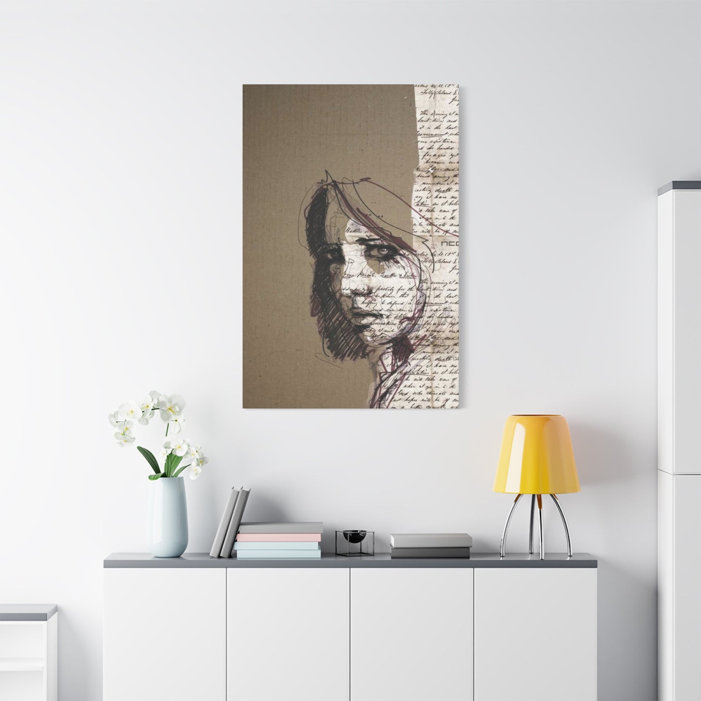 Short Hair Girl Abstract Painting Mixed Media Wall Art & Canvas Prints