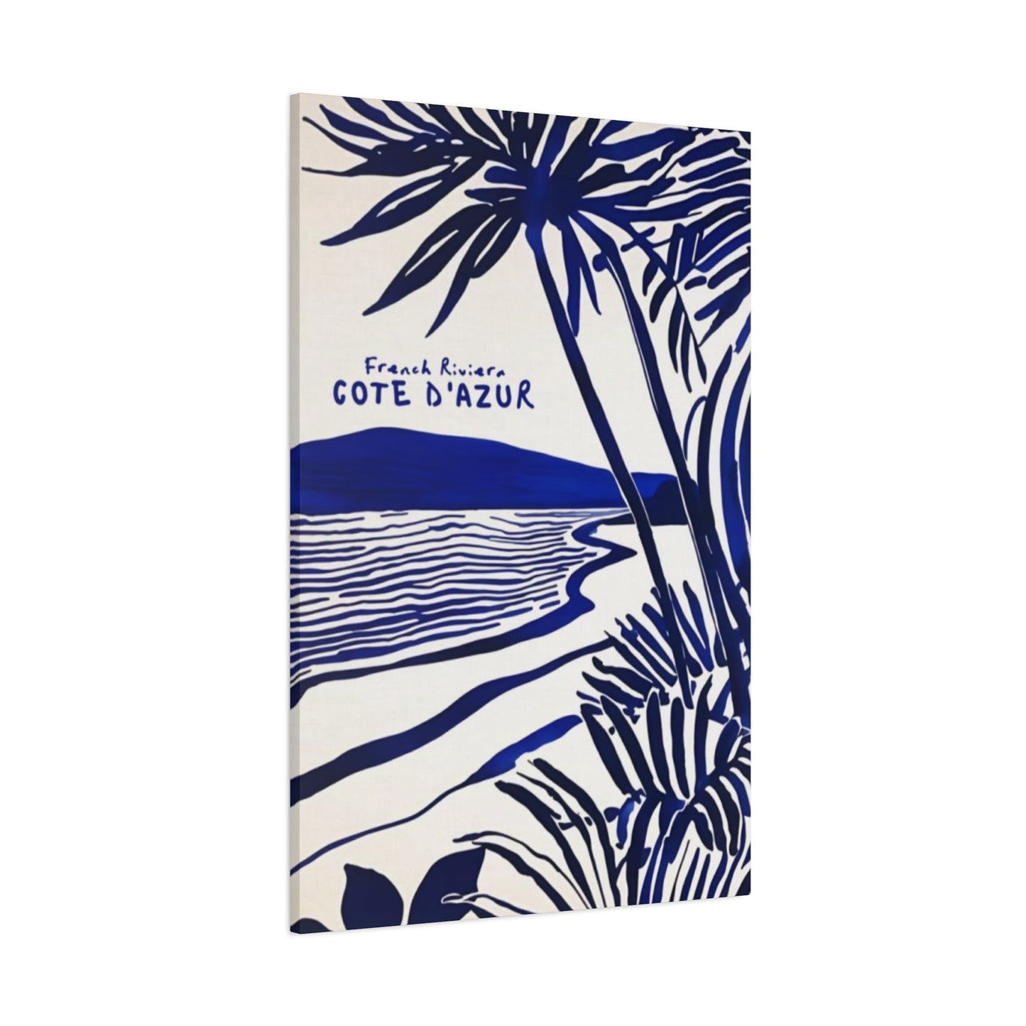 Blue Drawing Palm Tree On Beach Wall Art & Canvas Prints