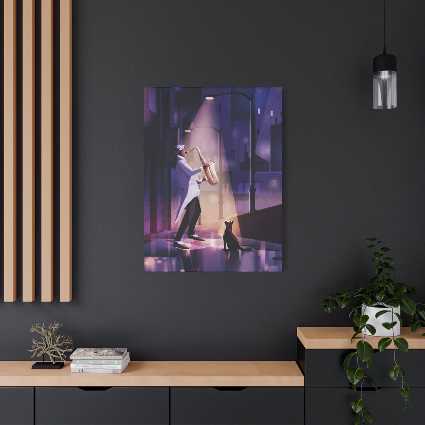 Saxophone Artist with Cat Wall Art & Canvas Prints