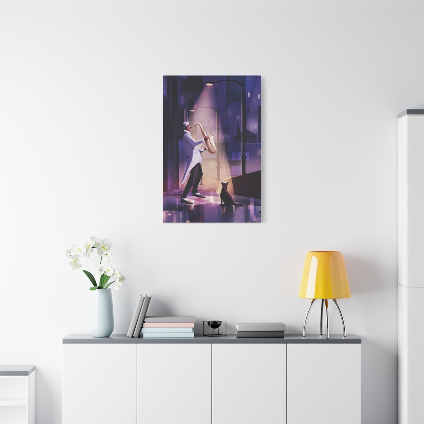 Saxophone Artist with Cat Wall Art & Canvas Prints