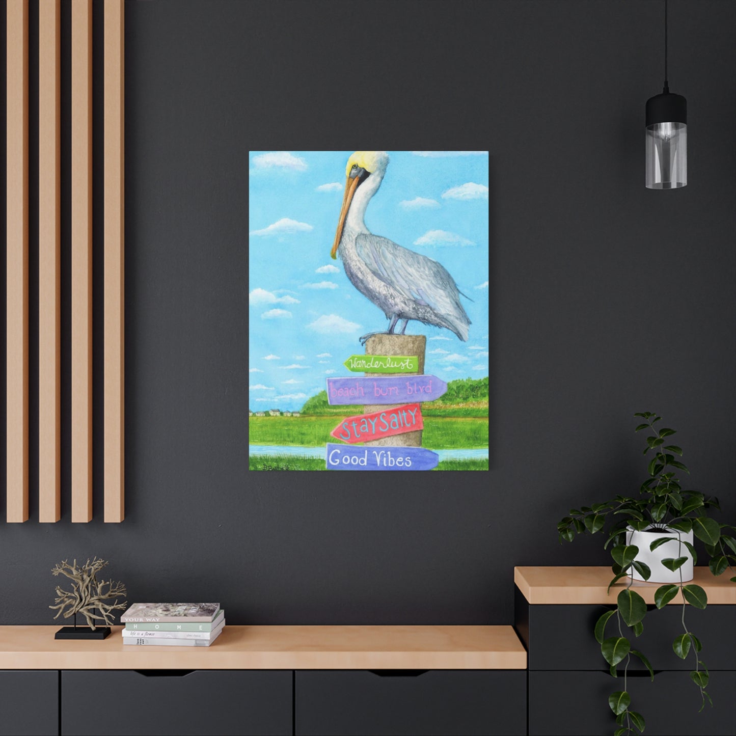 Long Beak Pelican Colorful Drawing Wall Art & Canvas Prints