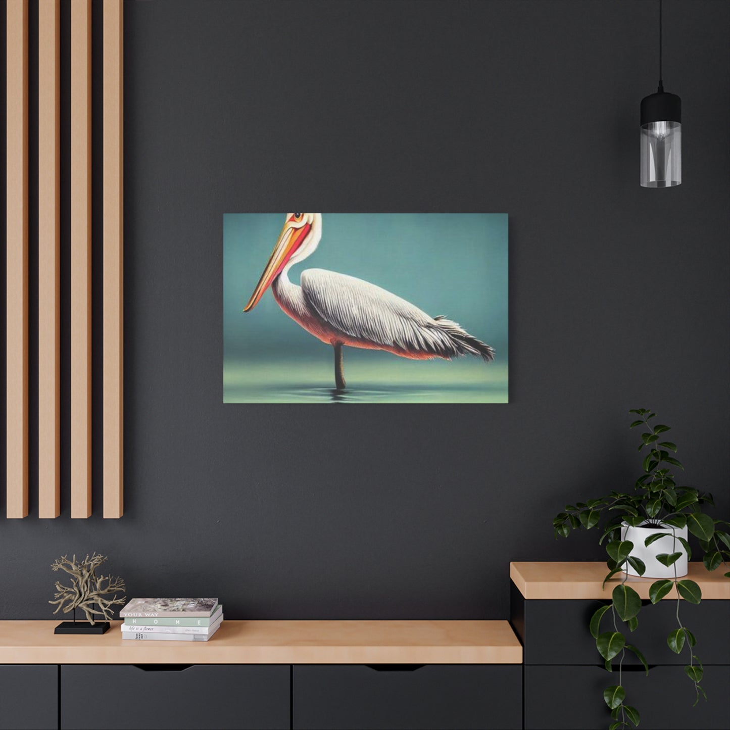 Long Beak Pelican In Pond Wall Art & Canvas Prints