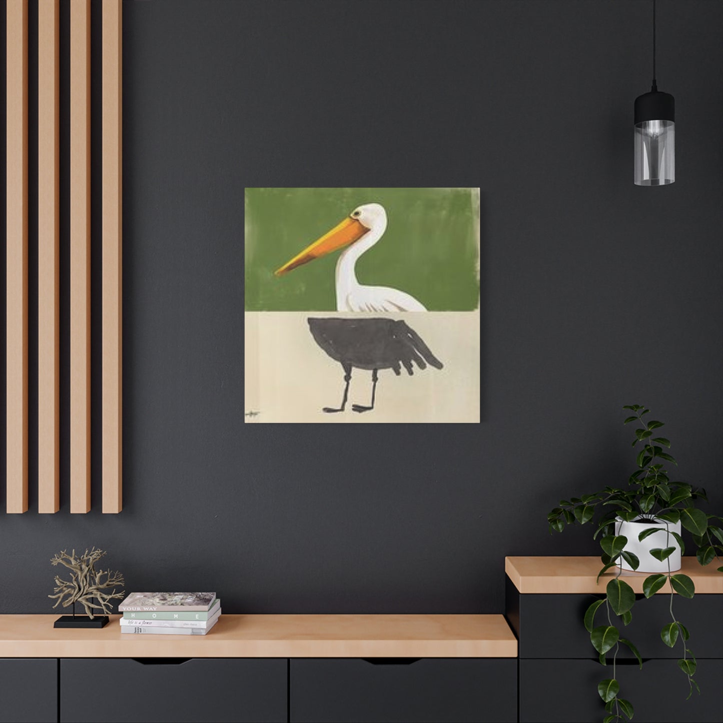 Black & White Pelican Cartoon Poster Wall Art & Canvas Prints