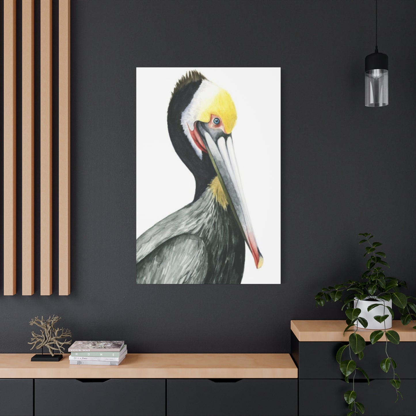 Long Beak Pelican Candid Drawing Wall Art & Canvas Prints