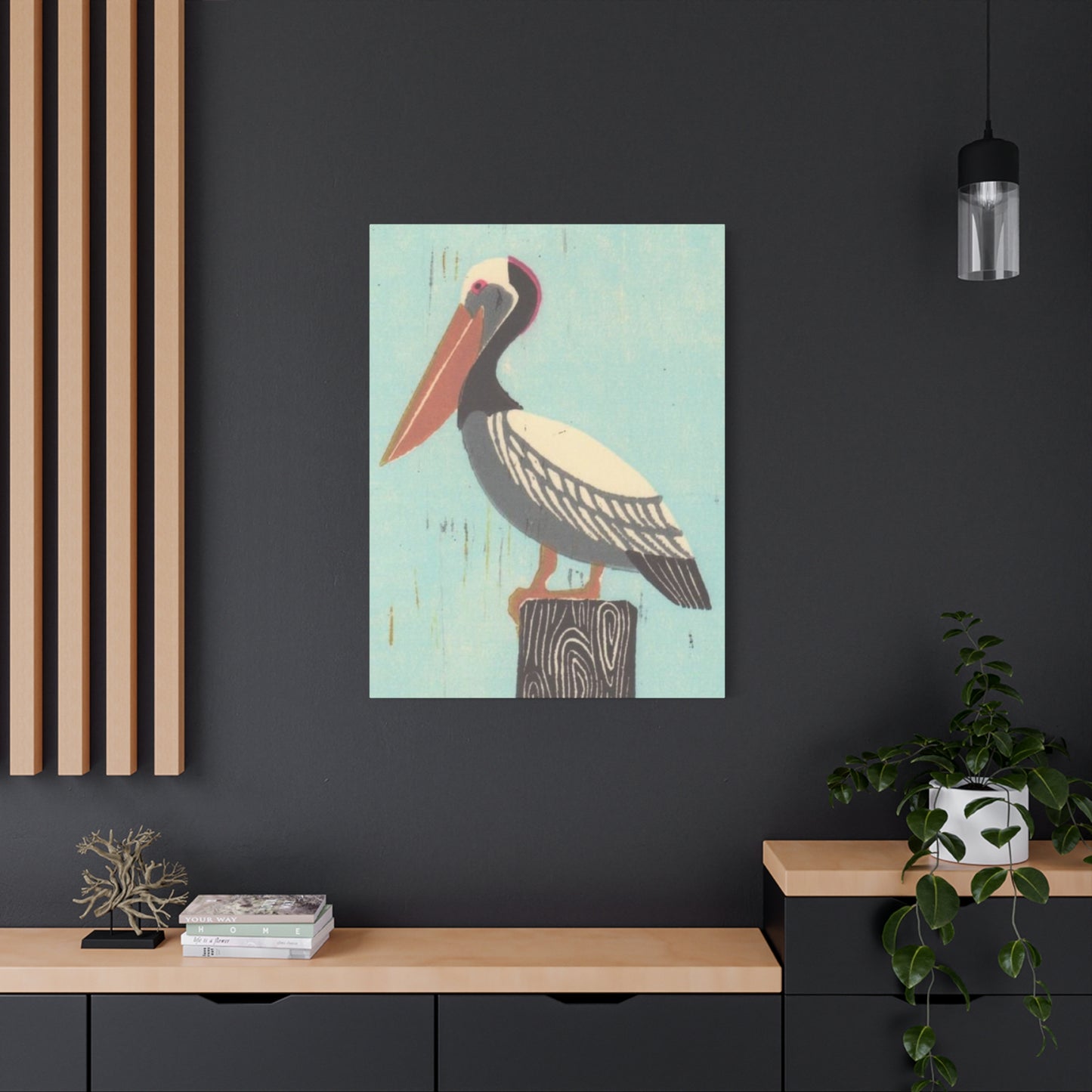 Brown Beak Pelican Colorful Drawing Wall Art & Canvas Prints