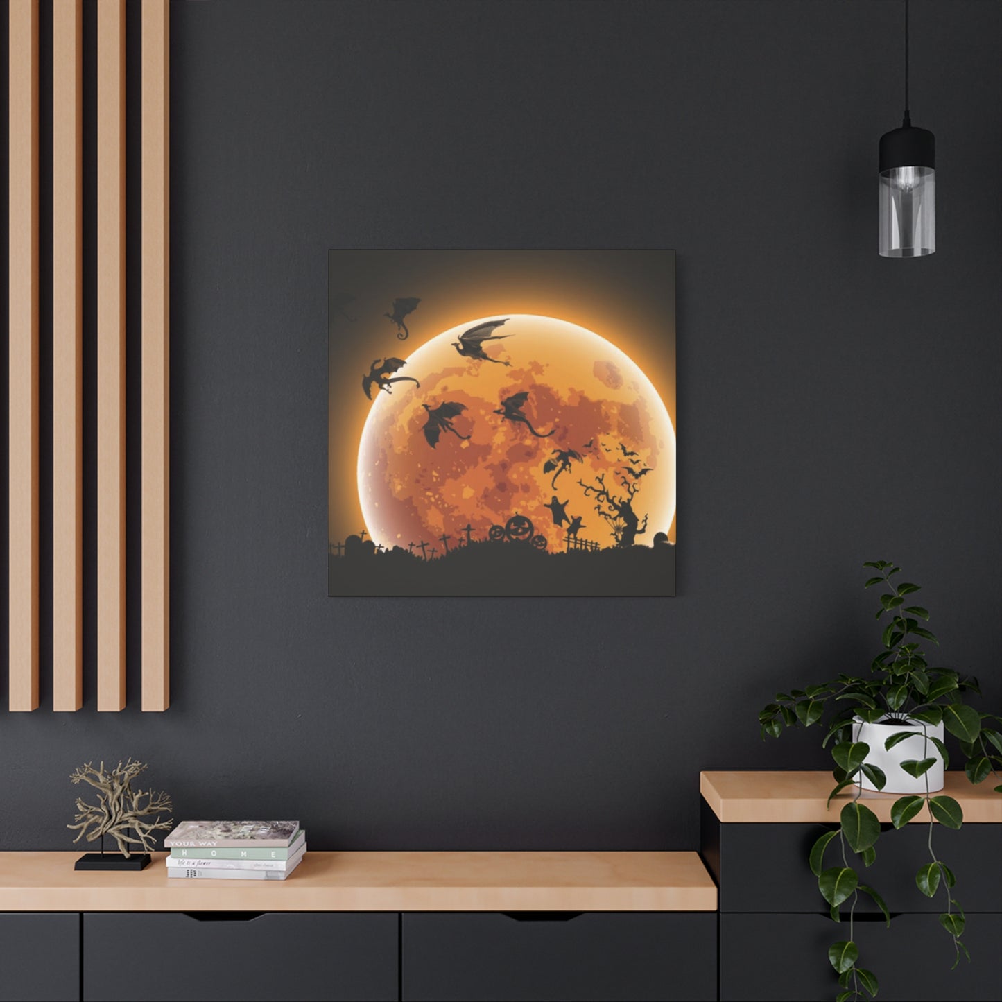 Full Moon Dragon Halloween Wall Art & Canvas Prints