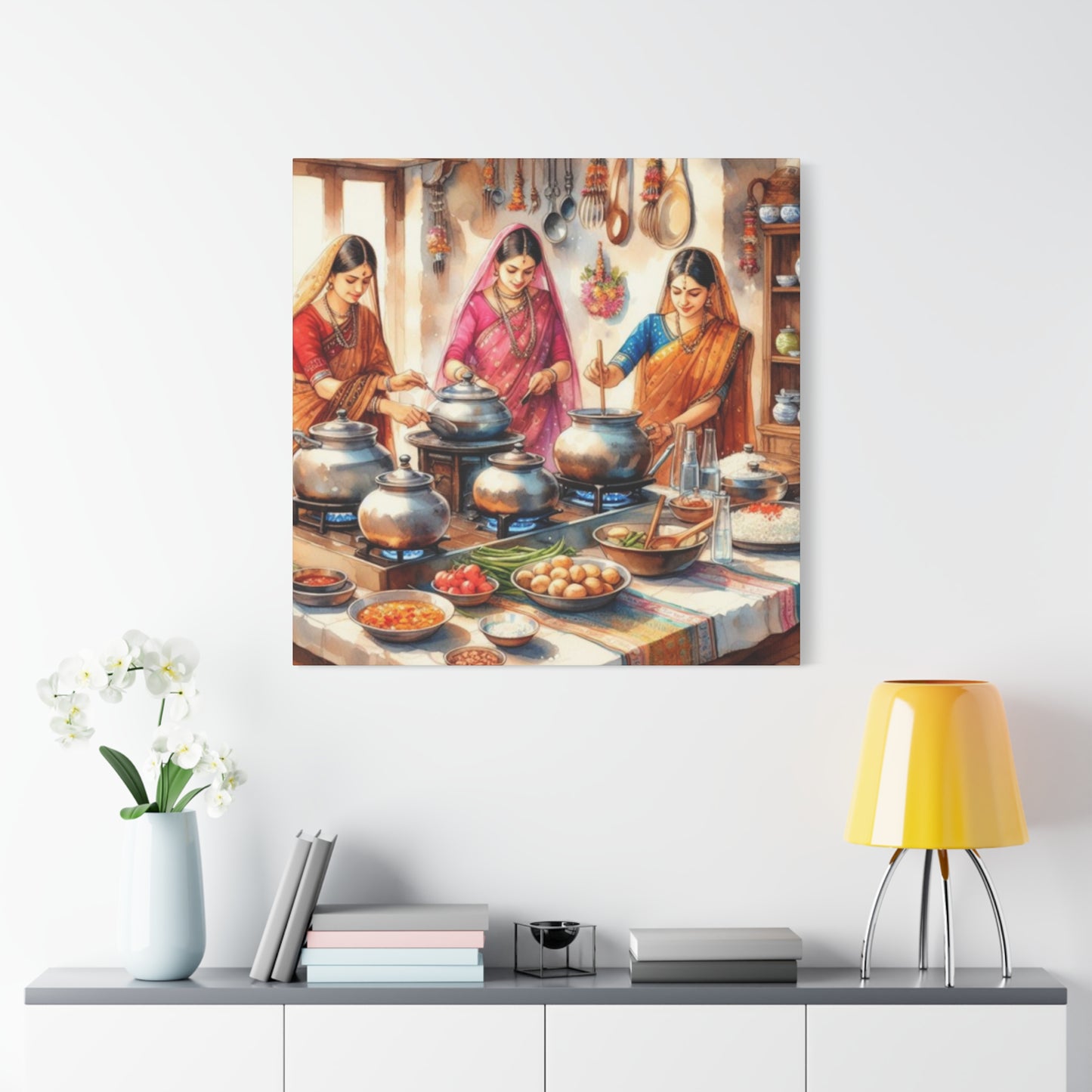 Indian Women Cooking Wall Art & Canvas Prints