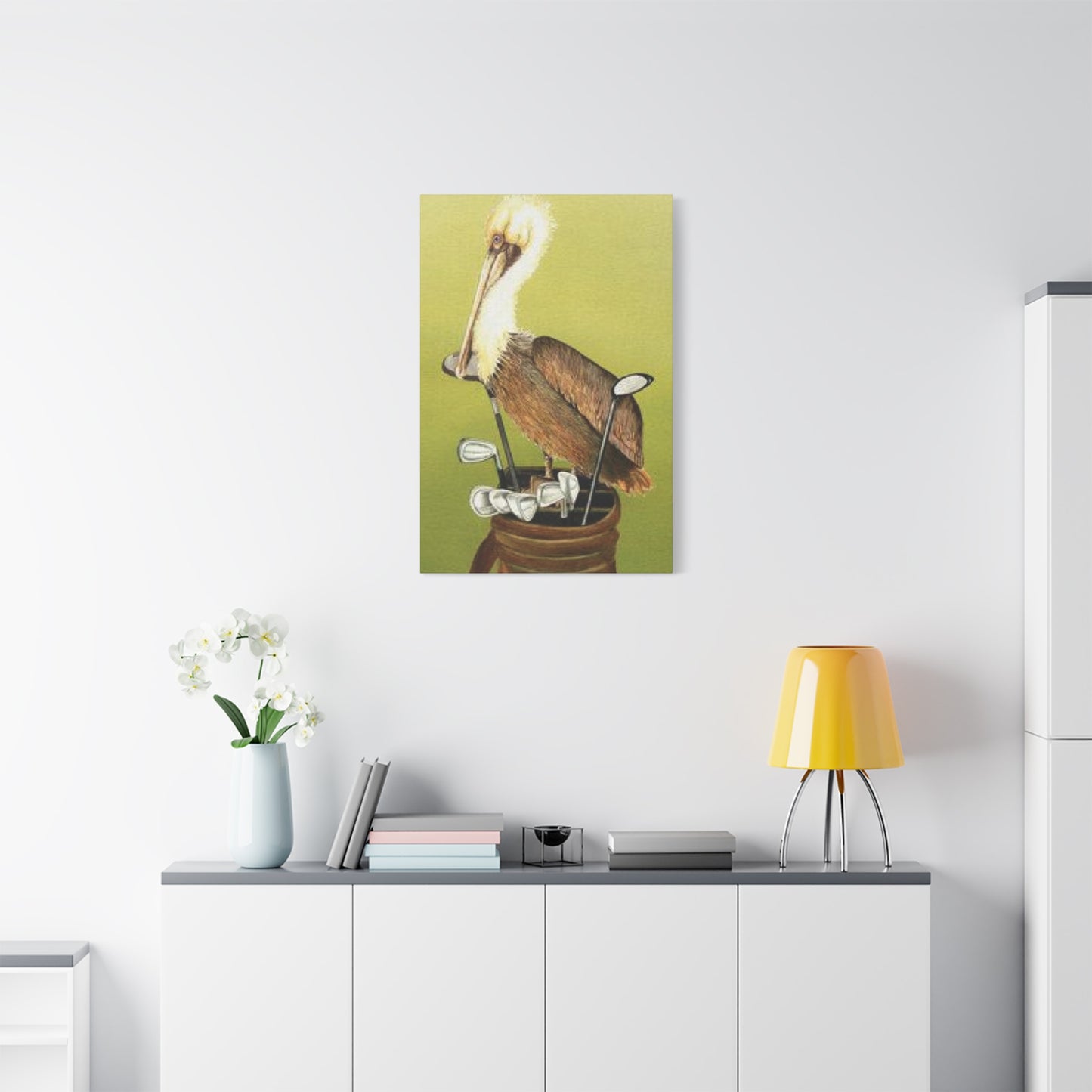 Pelican On a Golf Bag Painting Wall Art & Canvas Prints