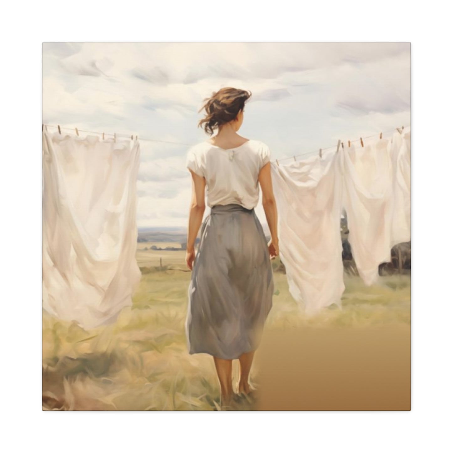 Women Drying White Clothes Laundry Wall Art & Canvas Prints