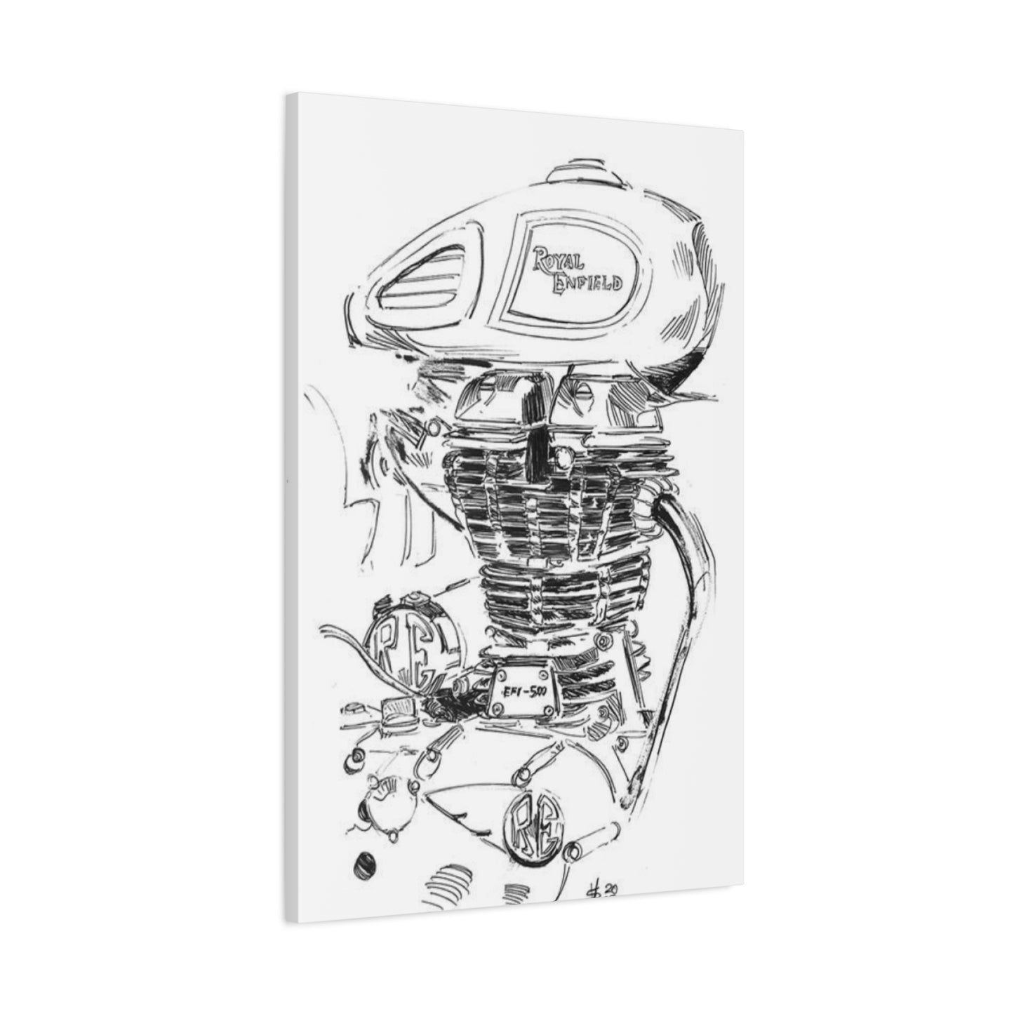 Royal Enfield Engine Drawing Motorcycle Wall Art & Canvas Prints