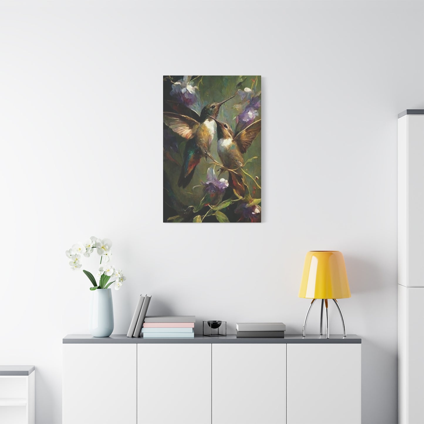 Colorful Humming Bird Couple Painting Wall Art & Canvas Prints