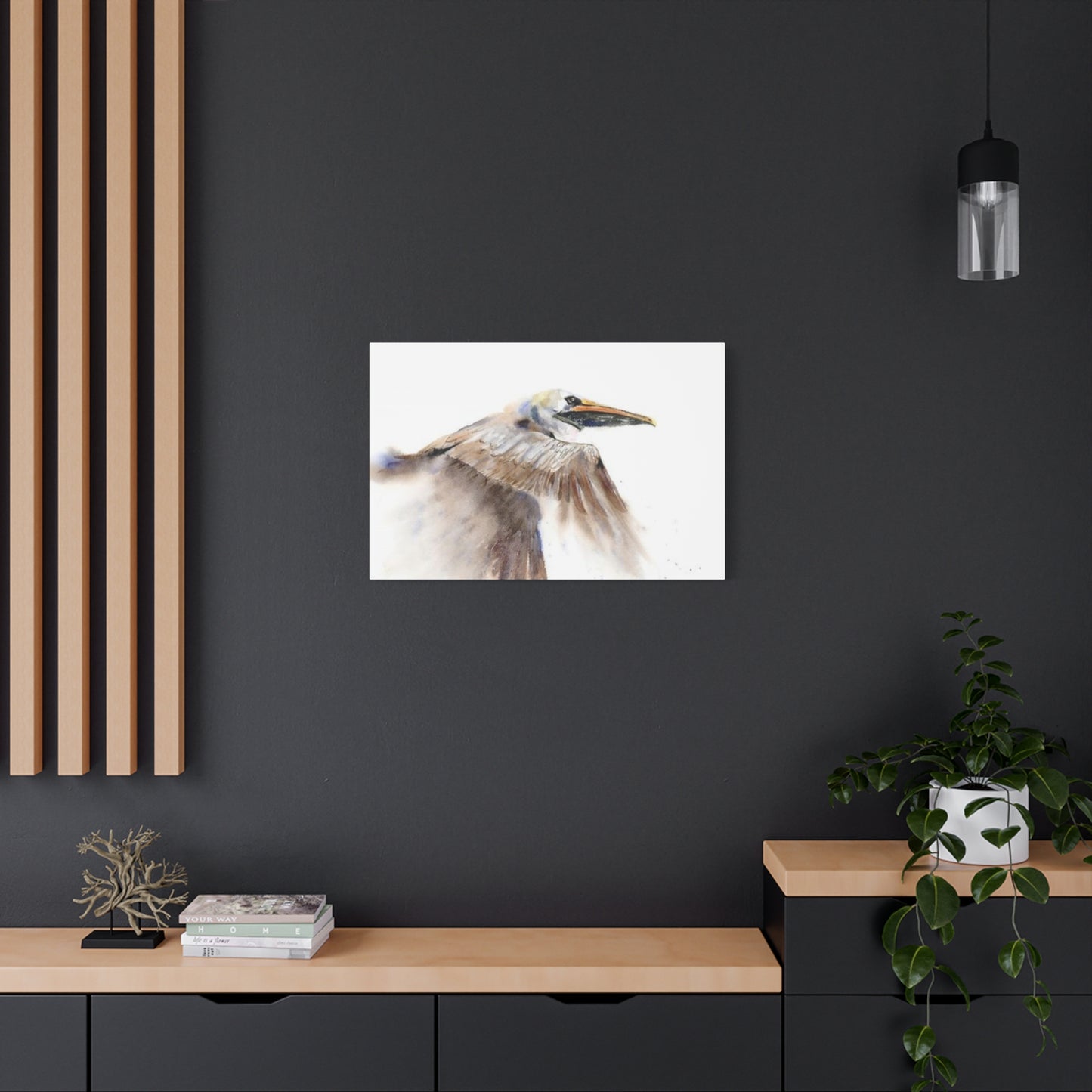 Long Beak Flying Pelican Wall Art & Canvas Prints