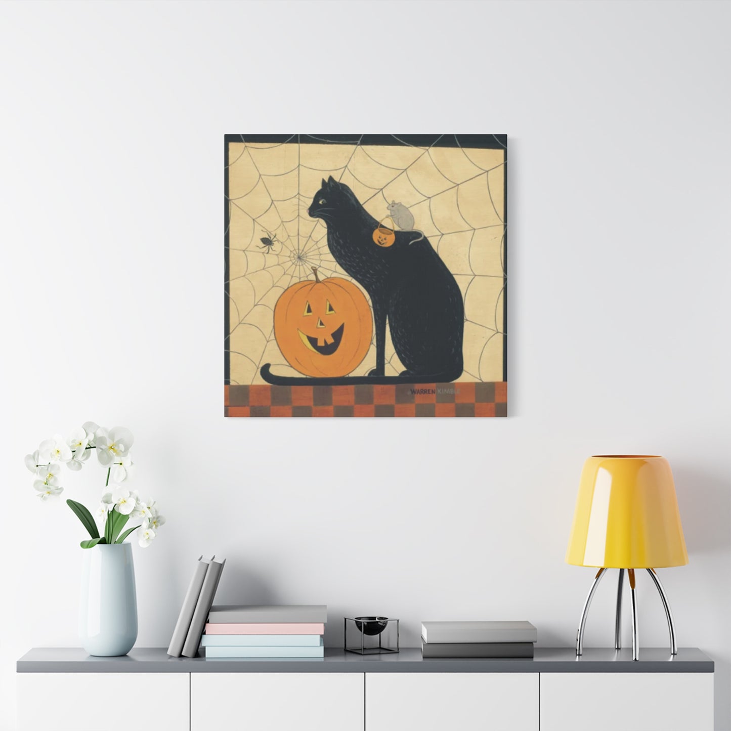 Black Cat On The Spider Web Kimble Warren Wall Art & Canvas Prints