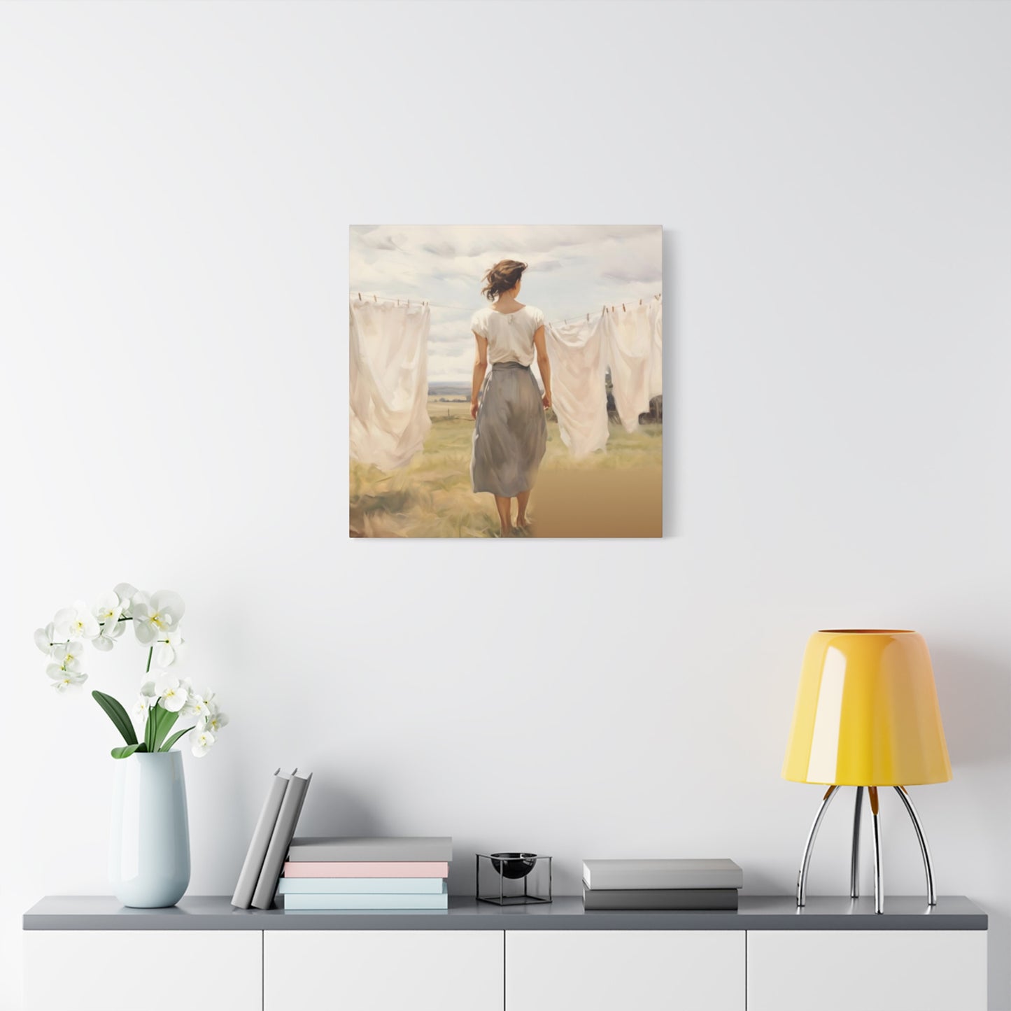 Women Drying White Clothes Laundry Wall Art & Canvas Prints