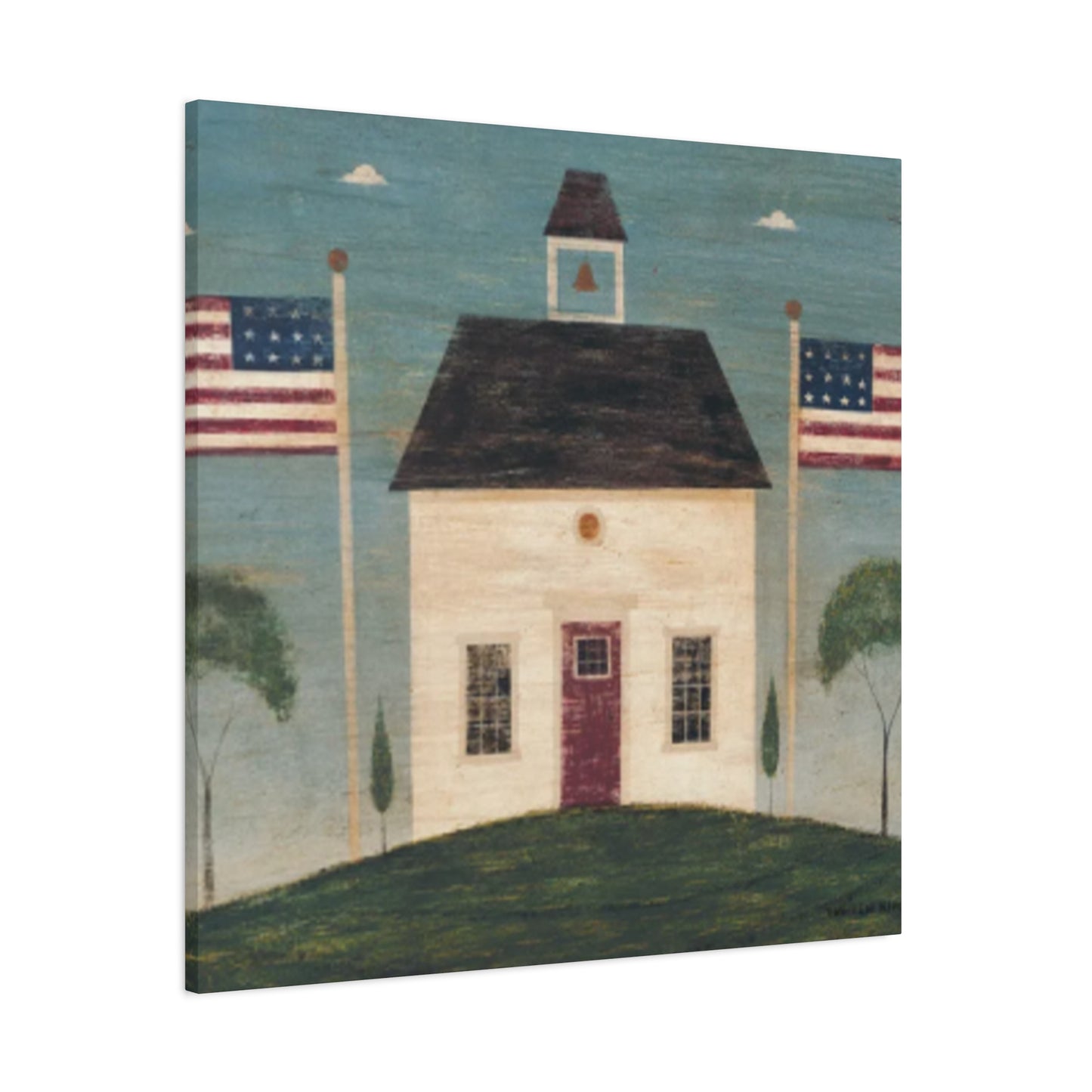 House with Two USA Flags Wall Art & Canvas Prints