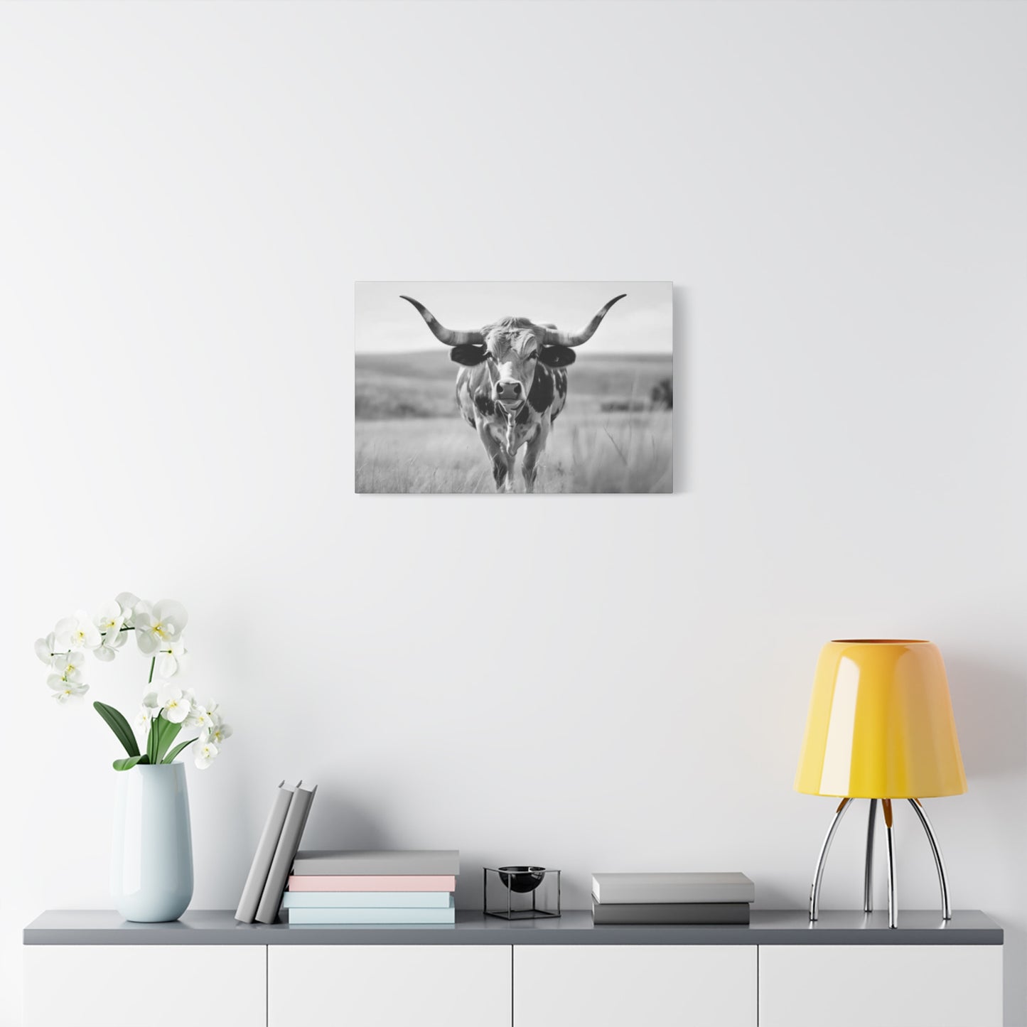 Monochrome Curvy Long Horn Wall Art & Canvas Prints