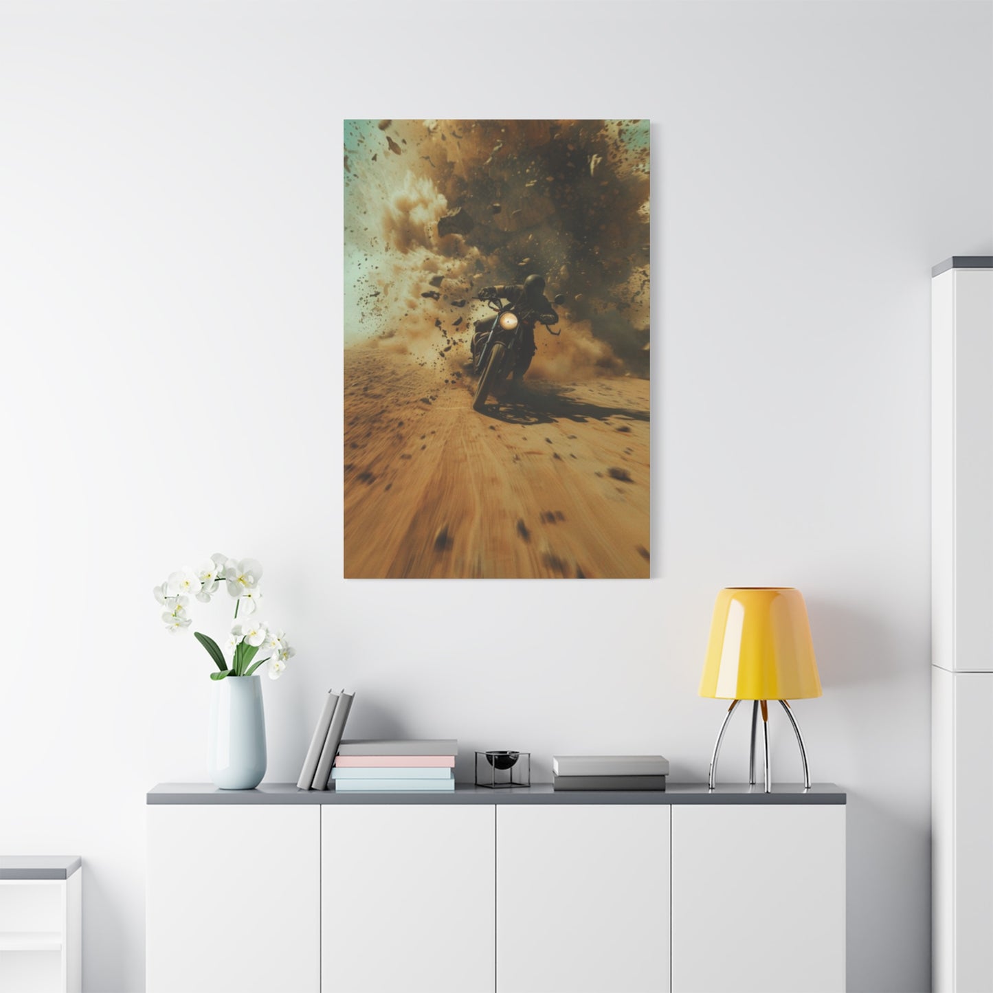 Bike Riding In Desert Motorcycle Wall Art & Canvas Prints