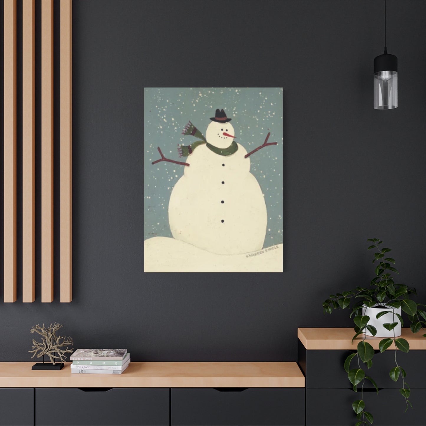 Snowman On Snow Kimble Warren Wall Art & Canvas Prints