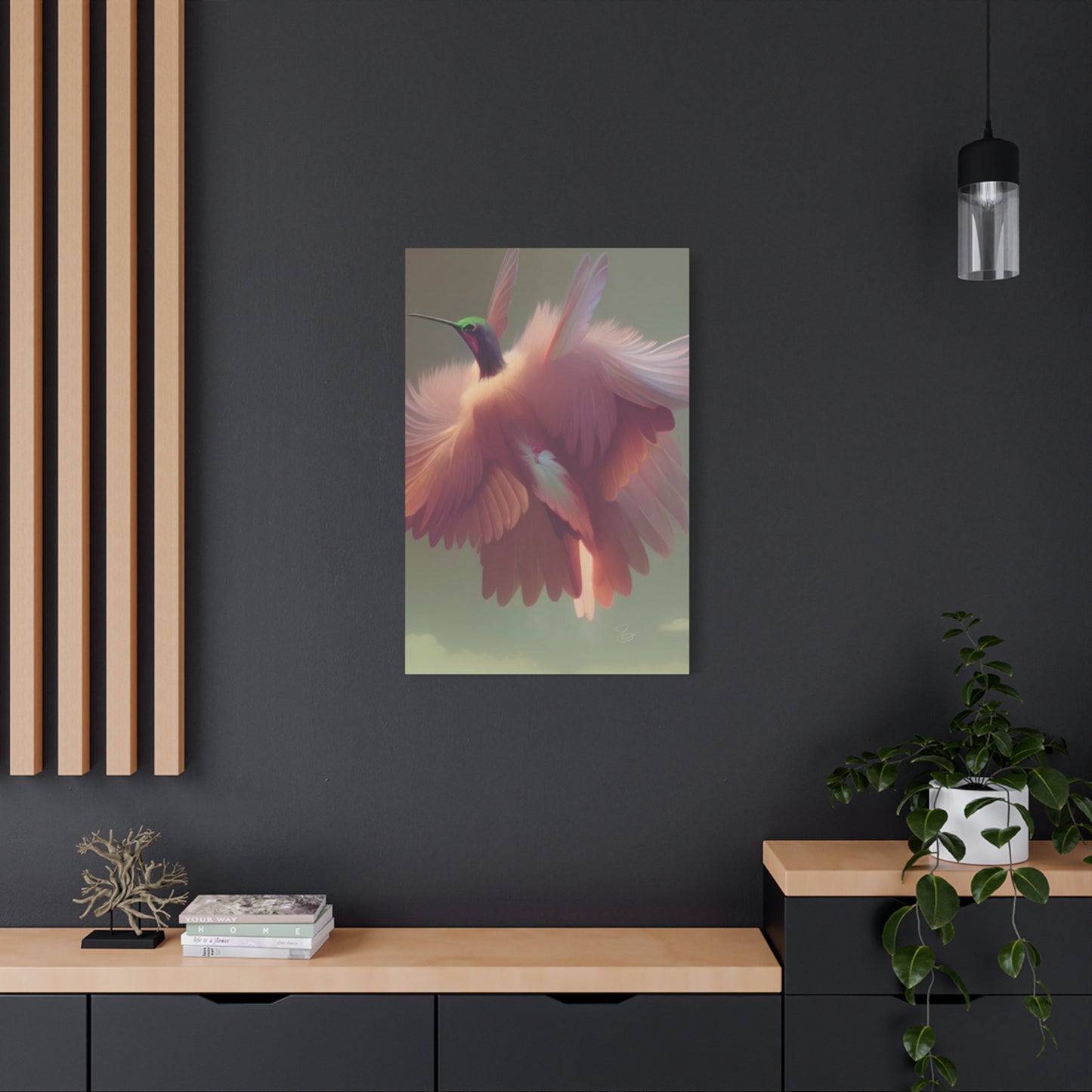 Beautiful Pink Humming Bird Candid Painting Wall Art & Canvas Prints