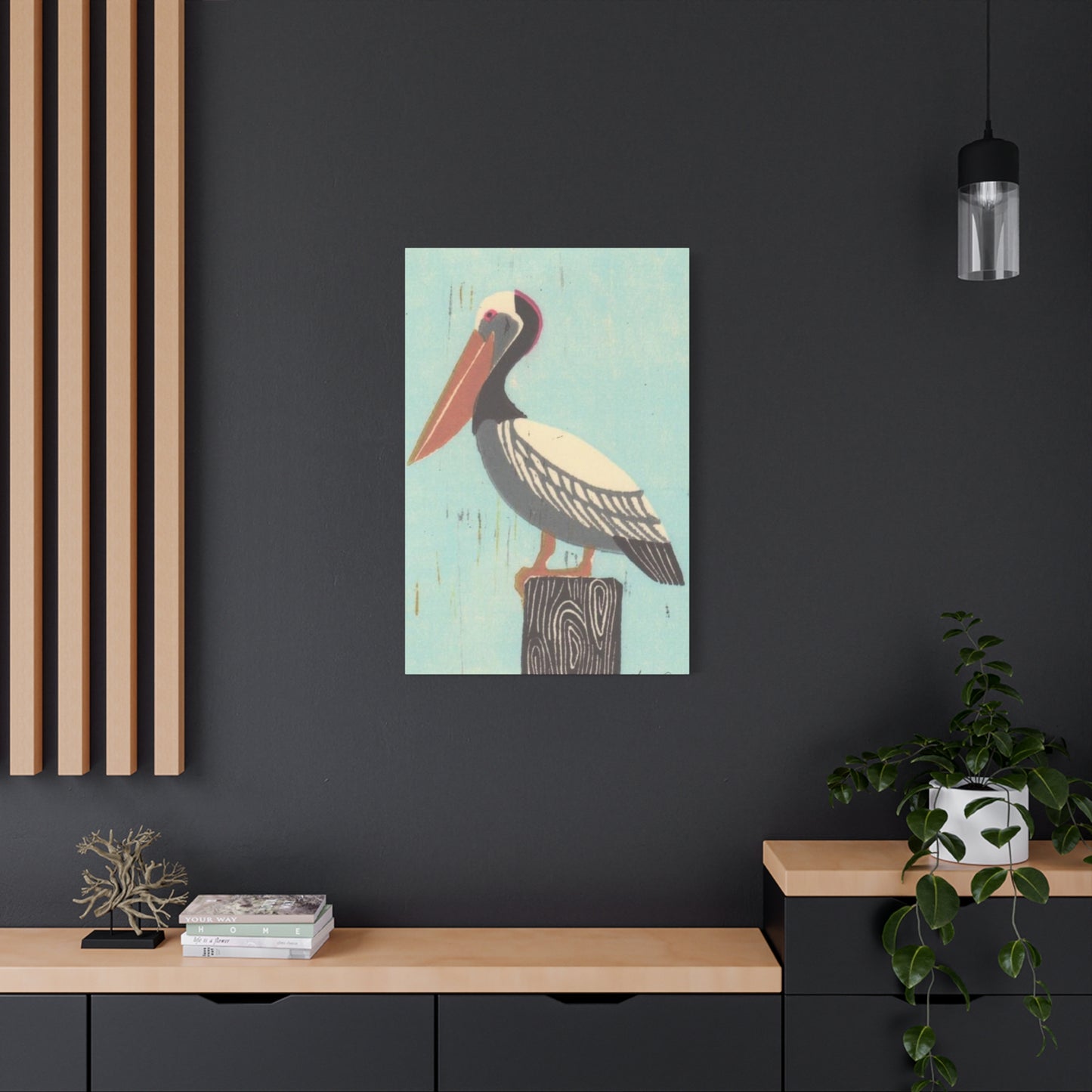 Brown Beak Pelican Colorful Drawing Wall Art & Canvas Prints