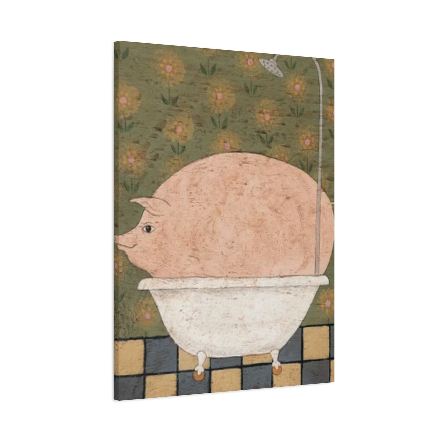 Fat Pig In Bathtub Kimble Warren Wall Art & Canvas Prints