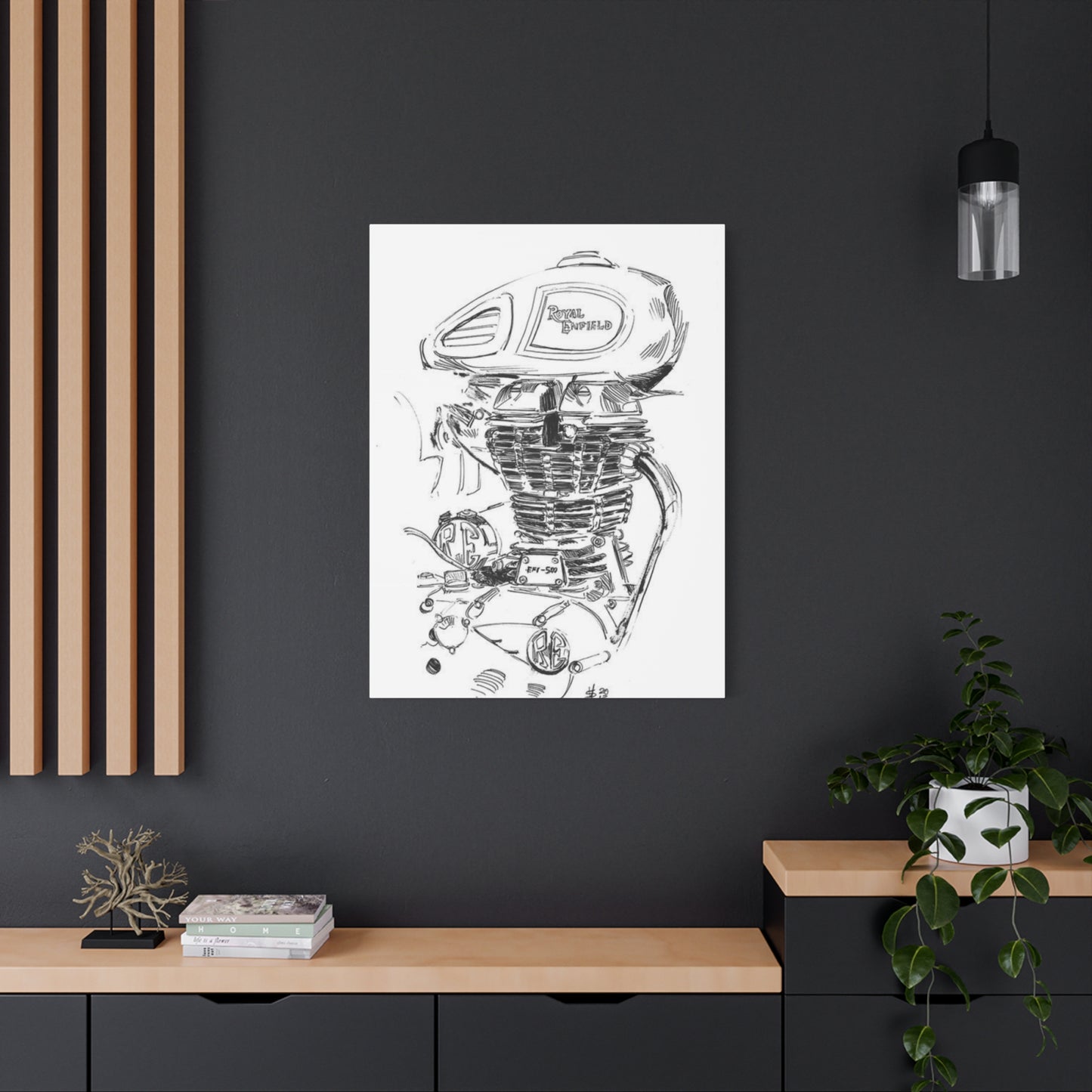 Royal Enfield Engine Drawing Motorcycle Wall Art & Canvas Prints