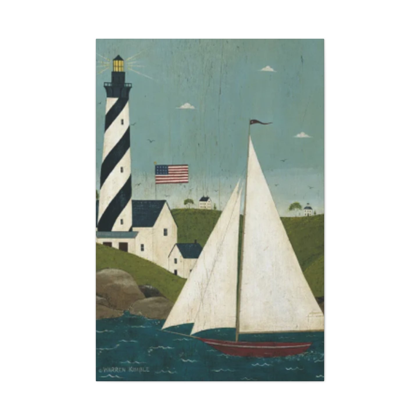 Lighthouse And Sailboat Kimble Warren Wall Art & Canvas Prints