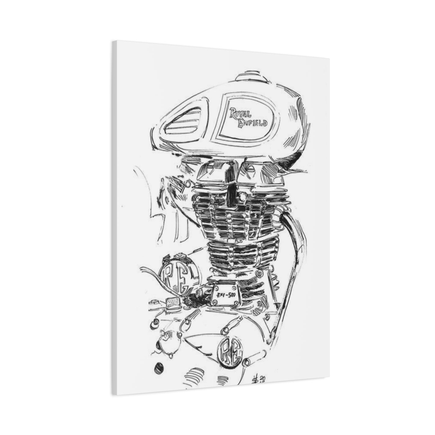 Royal Enfield Engine Drawing Motorcycle Wall Art & Canvas Prints