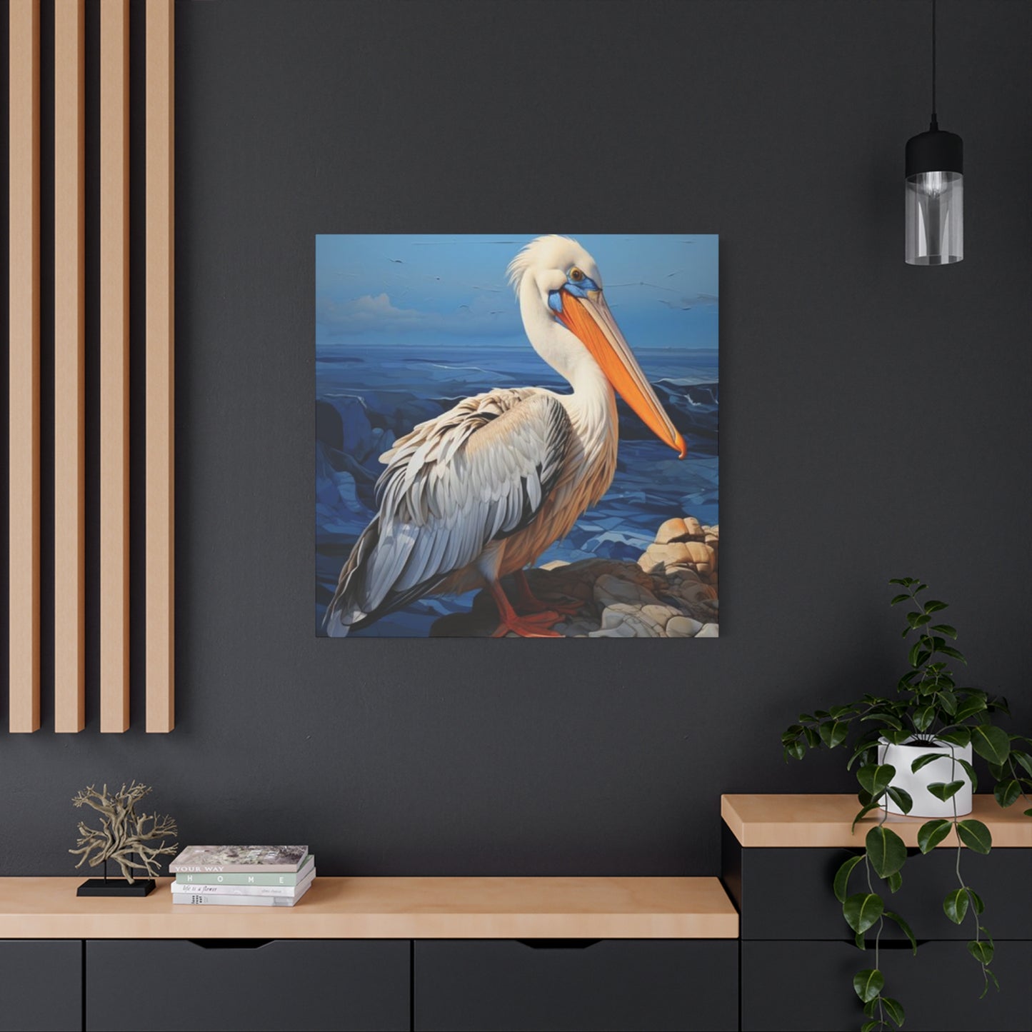 Small Pelican On Sea Shore Poster Wall Art & Canvas Prints