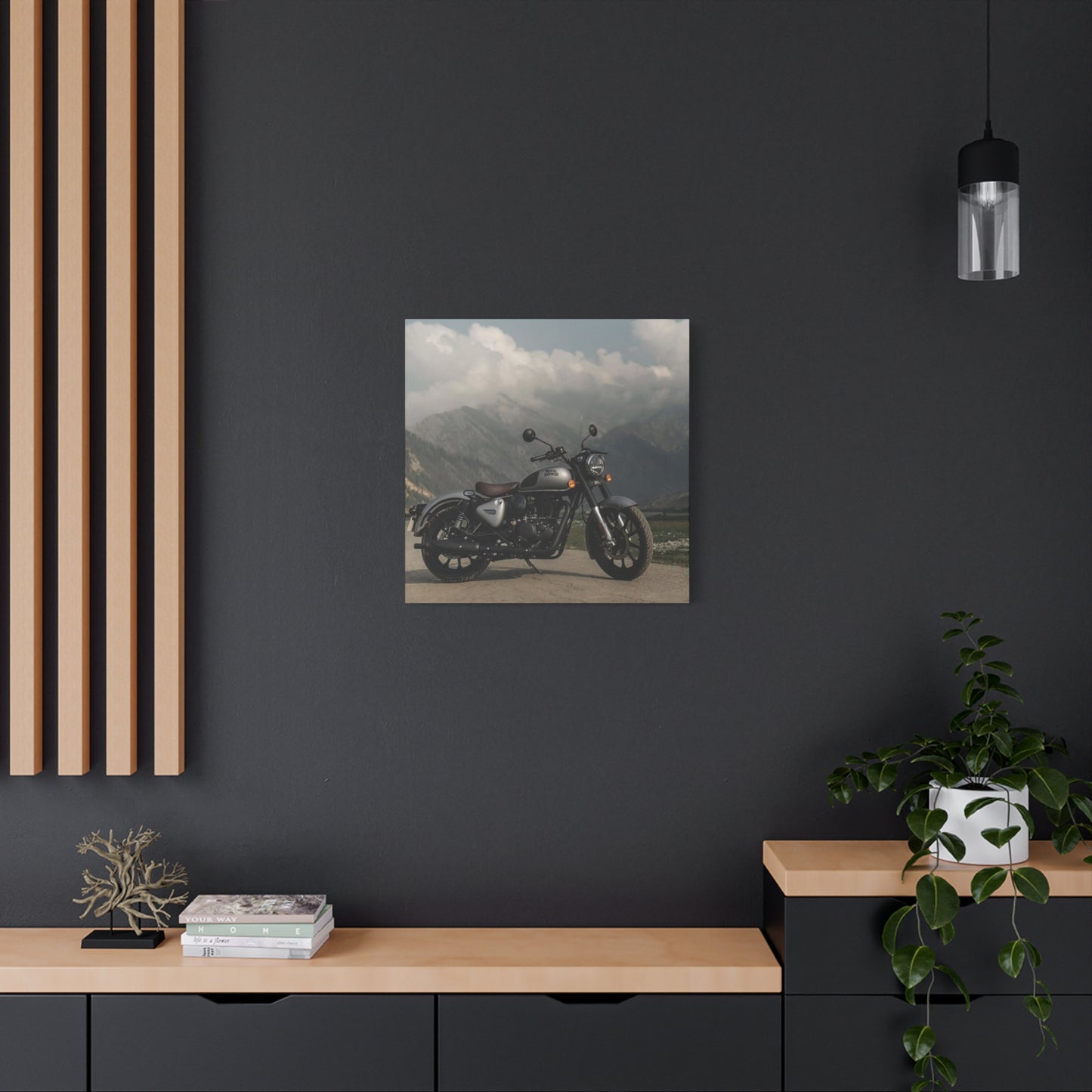 Gray Metal Classic Royal Enfield Motorcycle Wall Art & Canvas Prints