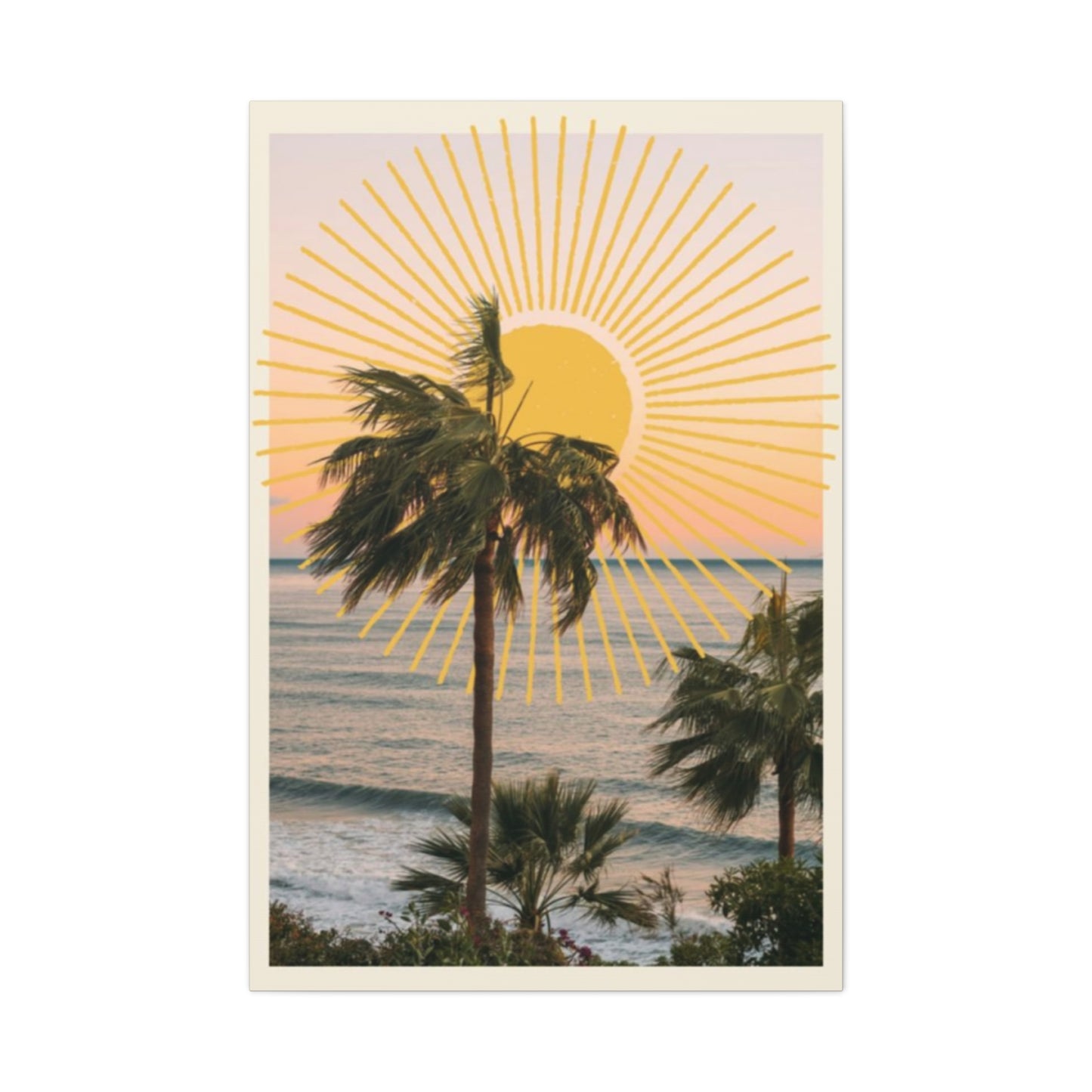 Sunset & Palm Tree On The Beach Wall Art & Canvas Prints