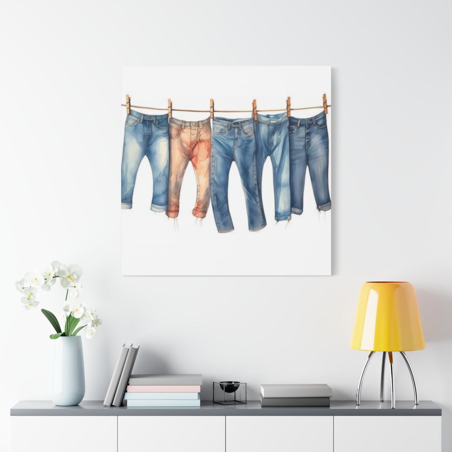 Denim Drying Poster For Laundry Room Wall Art & Canvas Prints