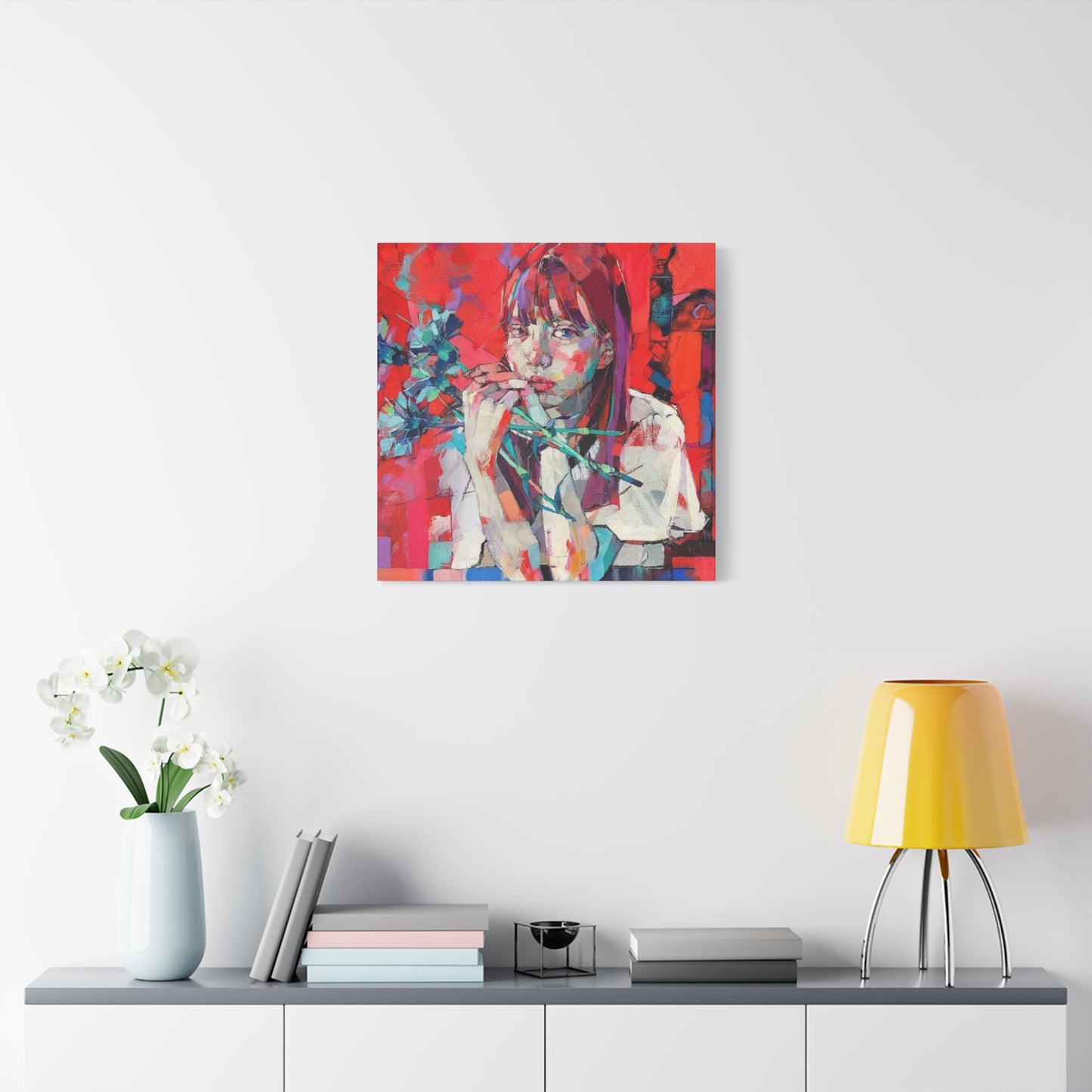 Girl Red Abstract Mixed Media Wall Art & Canvas Prints