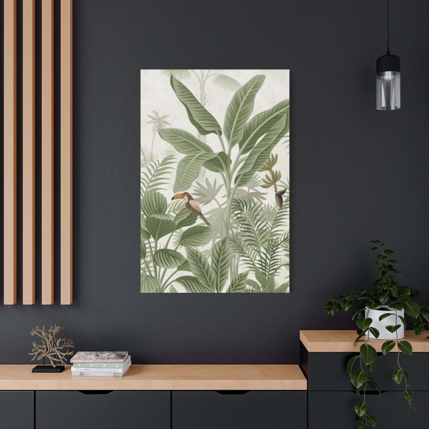 Beautiful Olive Green Plant & Bird Poster Wall Art & Canvas Prints