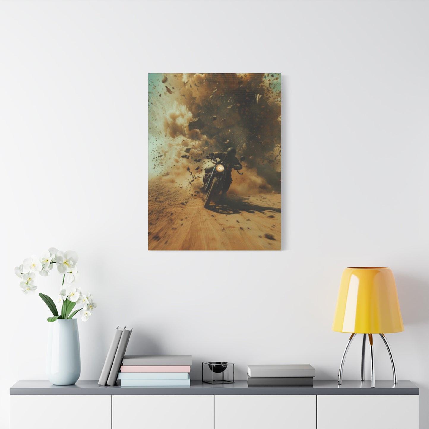 Bike Riding In Desert Motorcycle Wall Art & Canvas Prints