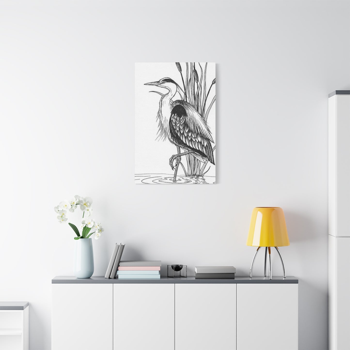 White Heron Drawing Wall Art & Canvas Prints