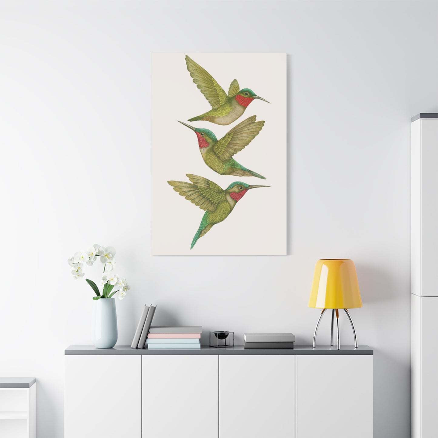 Three Green Humming Bird Painting Wall Art & Canvas Prints