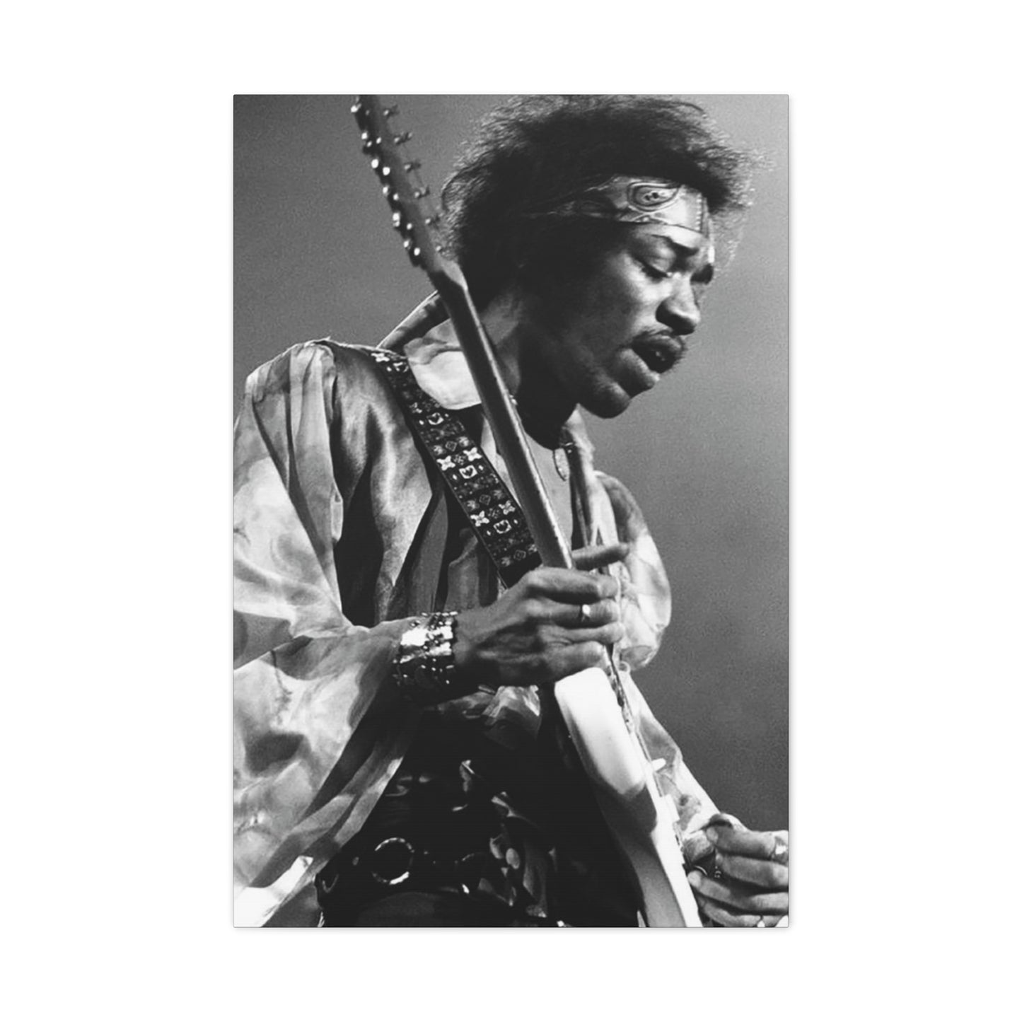 Greyscale Jimi Hendrix Playing Guitar Wall Art & Canvas Prints