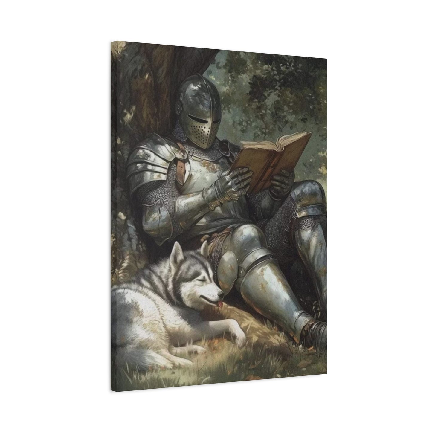 Warrior Reading Book with Husky Wall Art & Canvas Prints