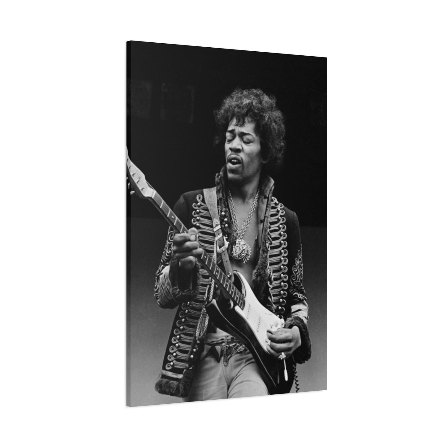 Greyscale Jimi Hendrix Playing Guitar Poster Wall Art & Canvas Prints