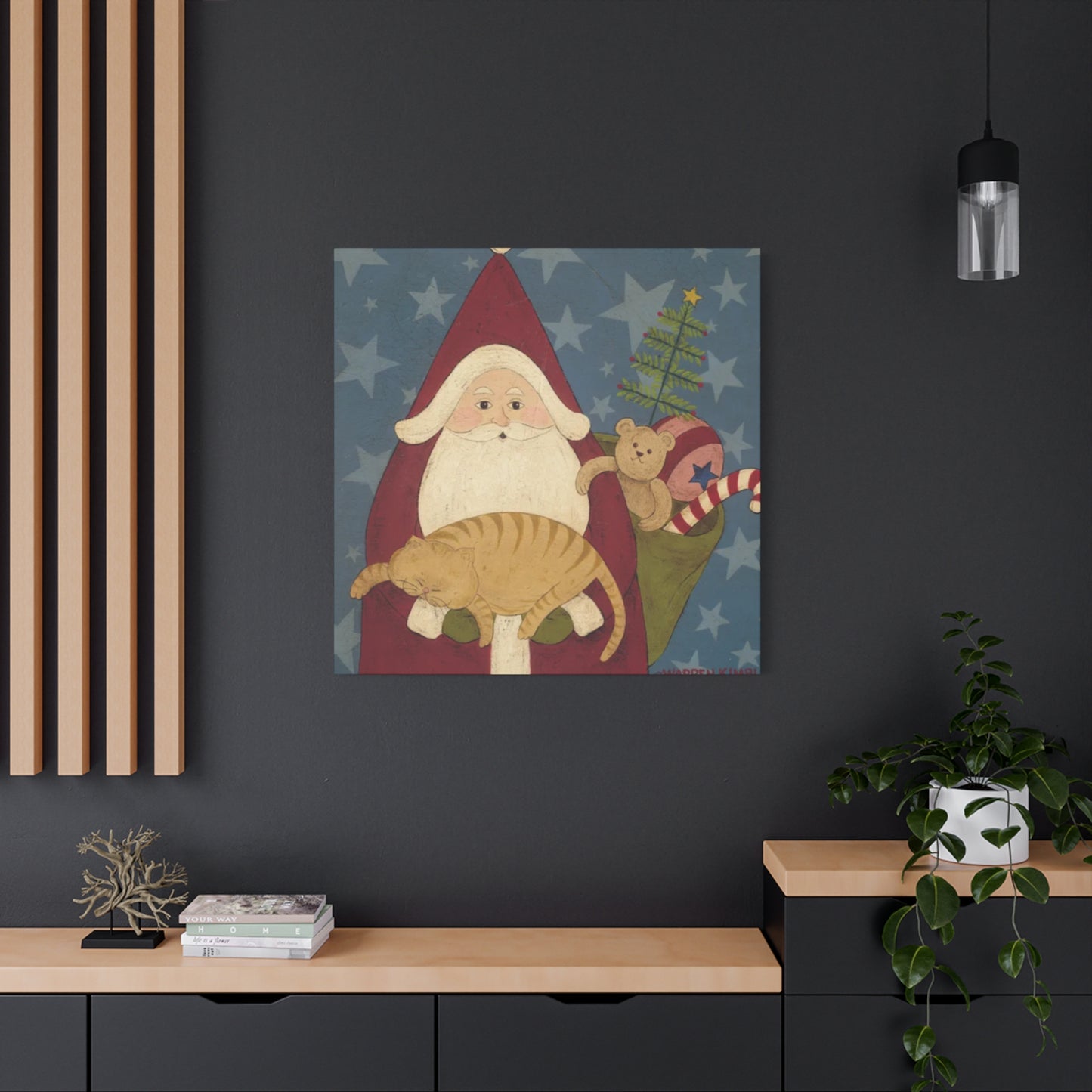 Santa With Cat And Gifts Kimble Warren Wall Art & Canvas Prints