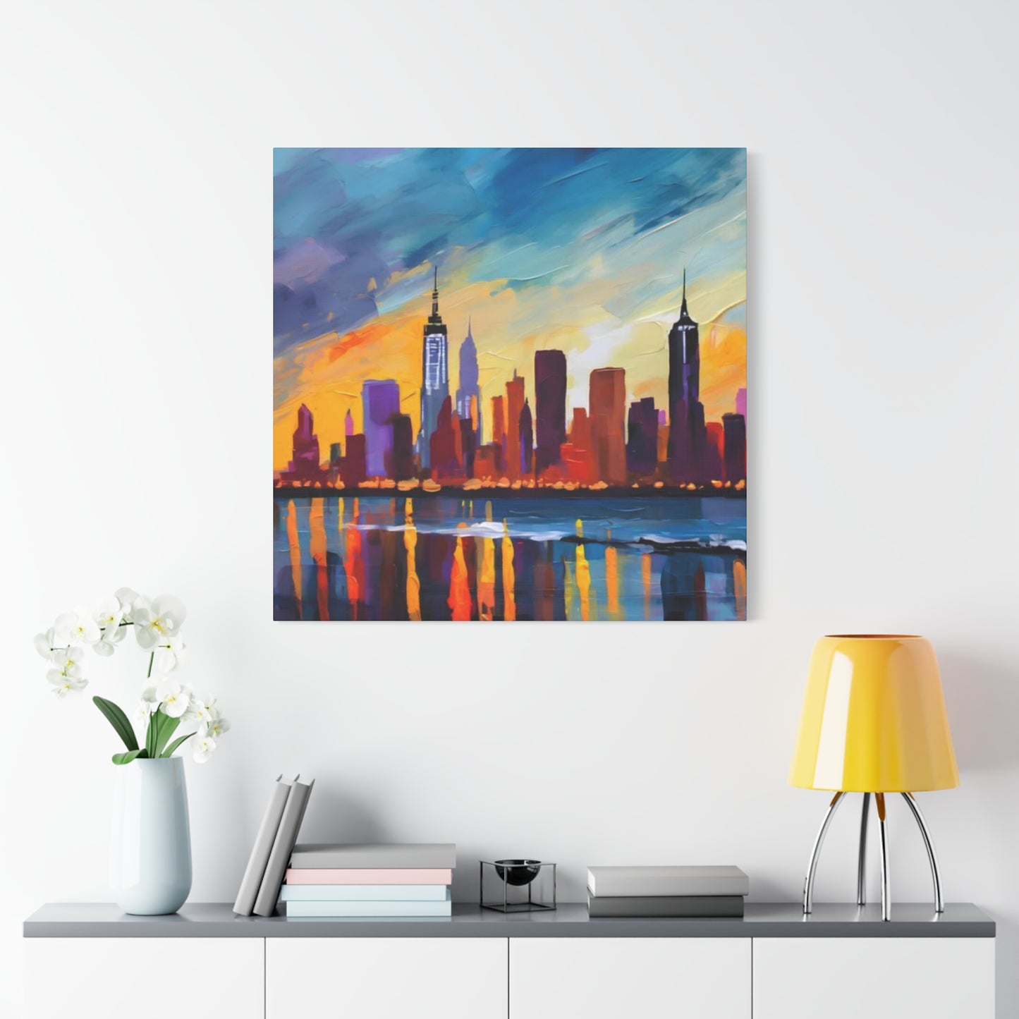 Skyline View From Sea Drawing NYC Skylines Wall Art & Canvas Prints