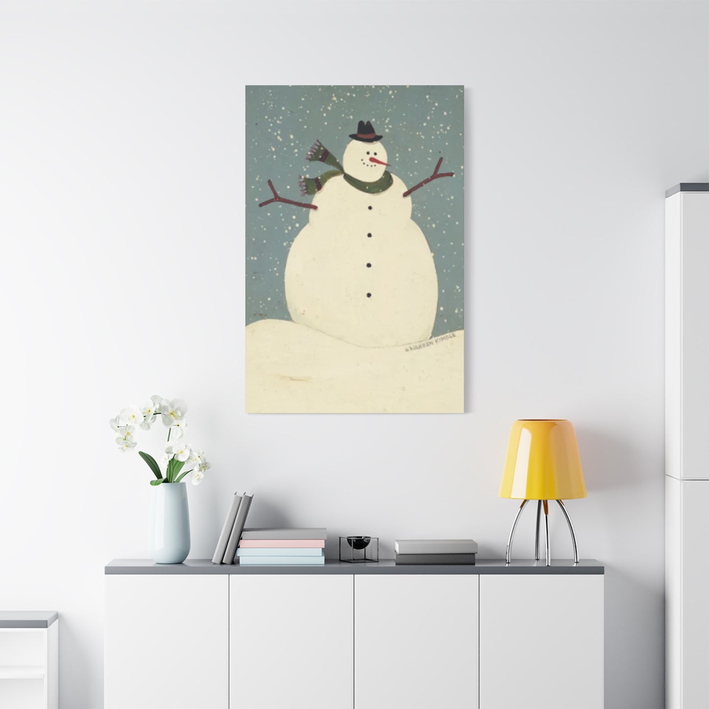 Snowman On Snow Kimble Warren Wall Art & Canvas Prints