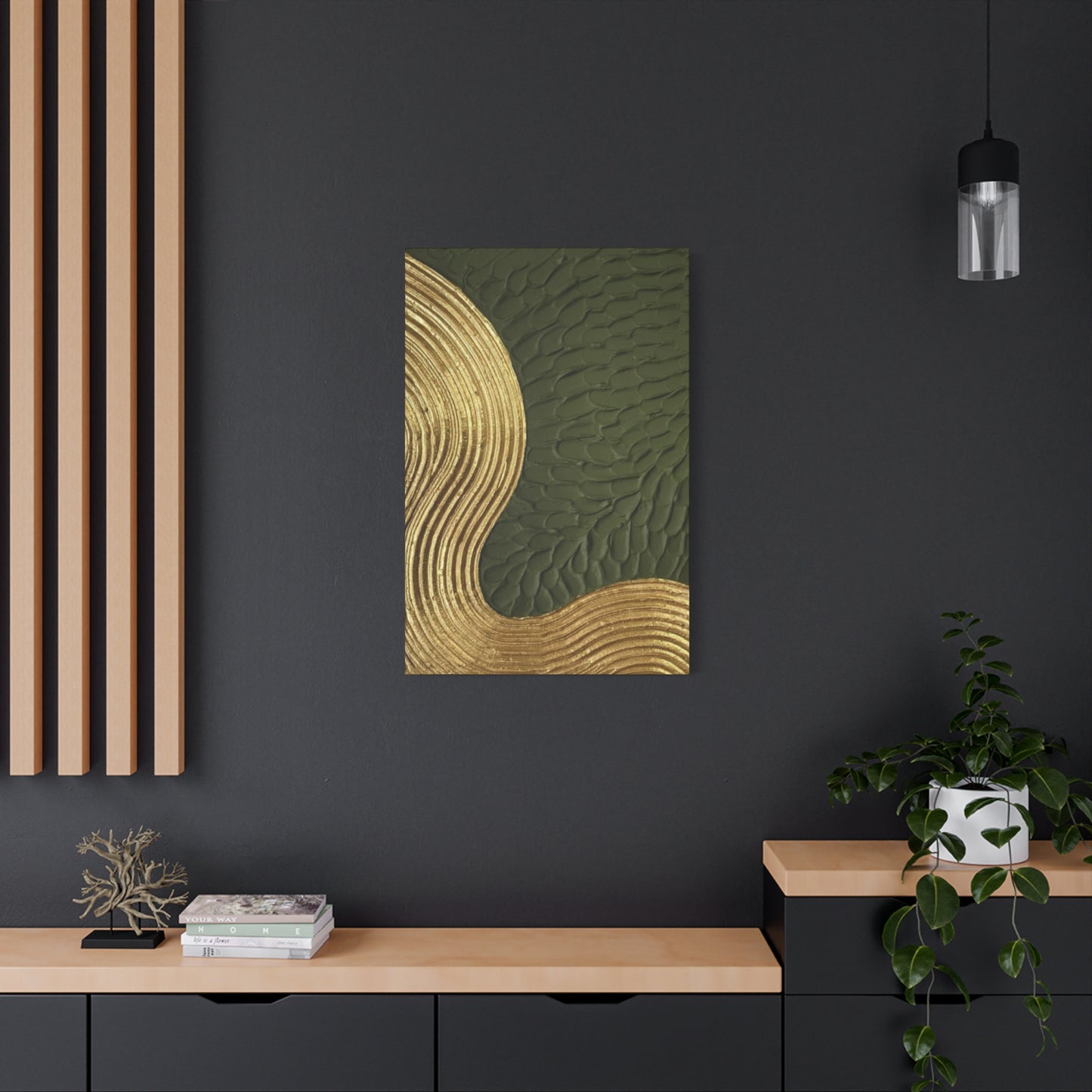 Golden & Olive Green Color Drawing Wall Art & Canvas Prints