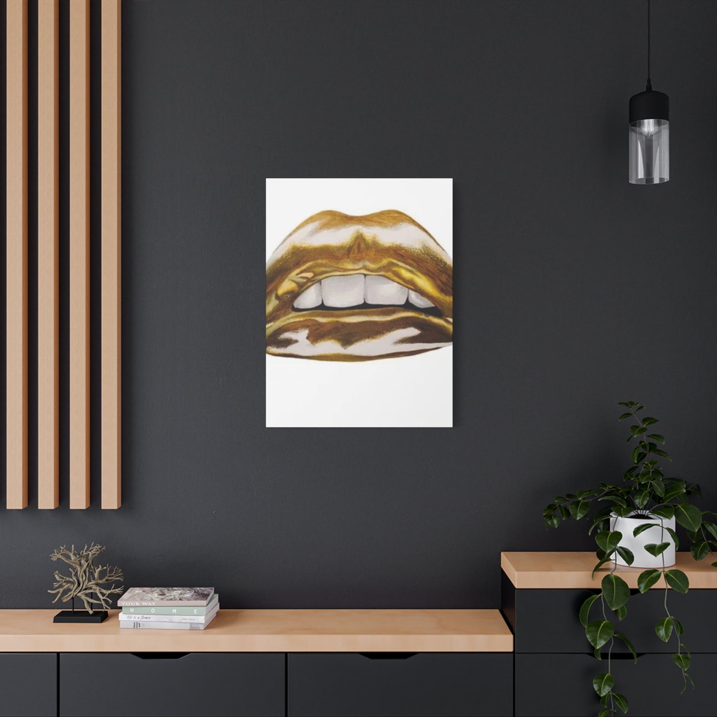 Golden Lips Abstract Painting Wall Art & Canvas Prints