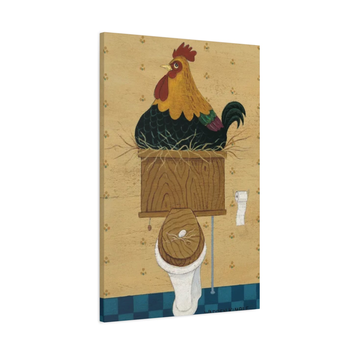 Chicken On Toilet Seat Kimble Warren Wall Art & Canvas Prints